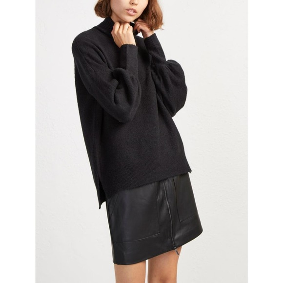 French Connection Orla Balloon Sleeve Turtleneck Wool Sweater - Black SZ L - Picture 4 of 11